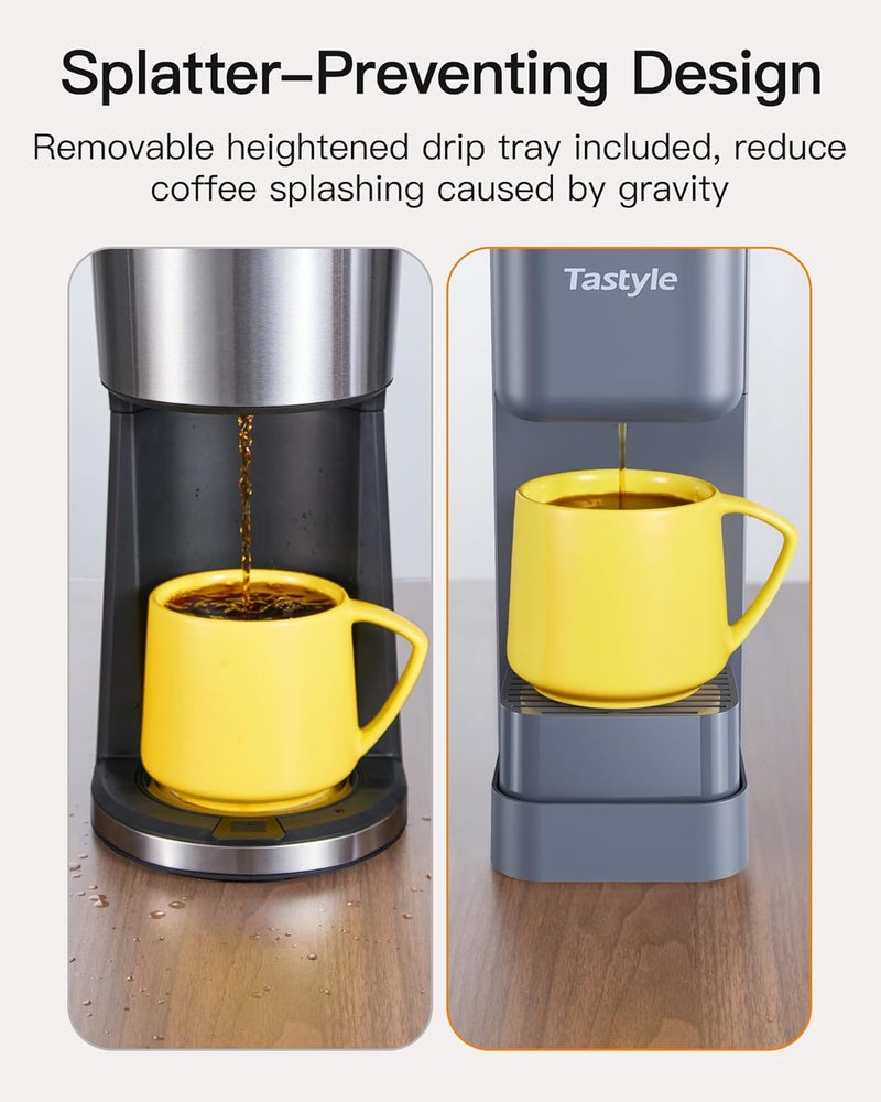 Tastyle Single Serve Hot & Iced Coffee Maker with Strong Brew, 40oz Removable Reservoir, 6 Brew Sizes, Compatible with K Cup and Grounds, Compact for Home, Office, RV and Dorm, Gray (2.0 Version) - Image 5